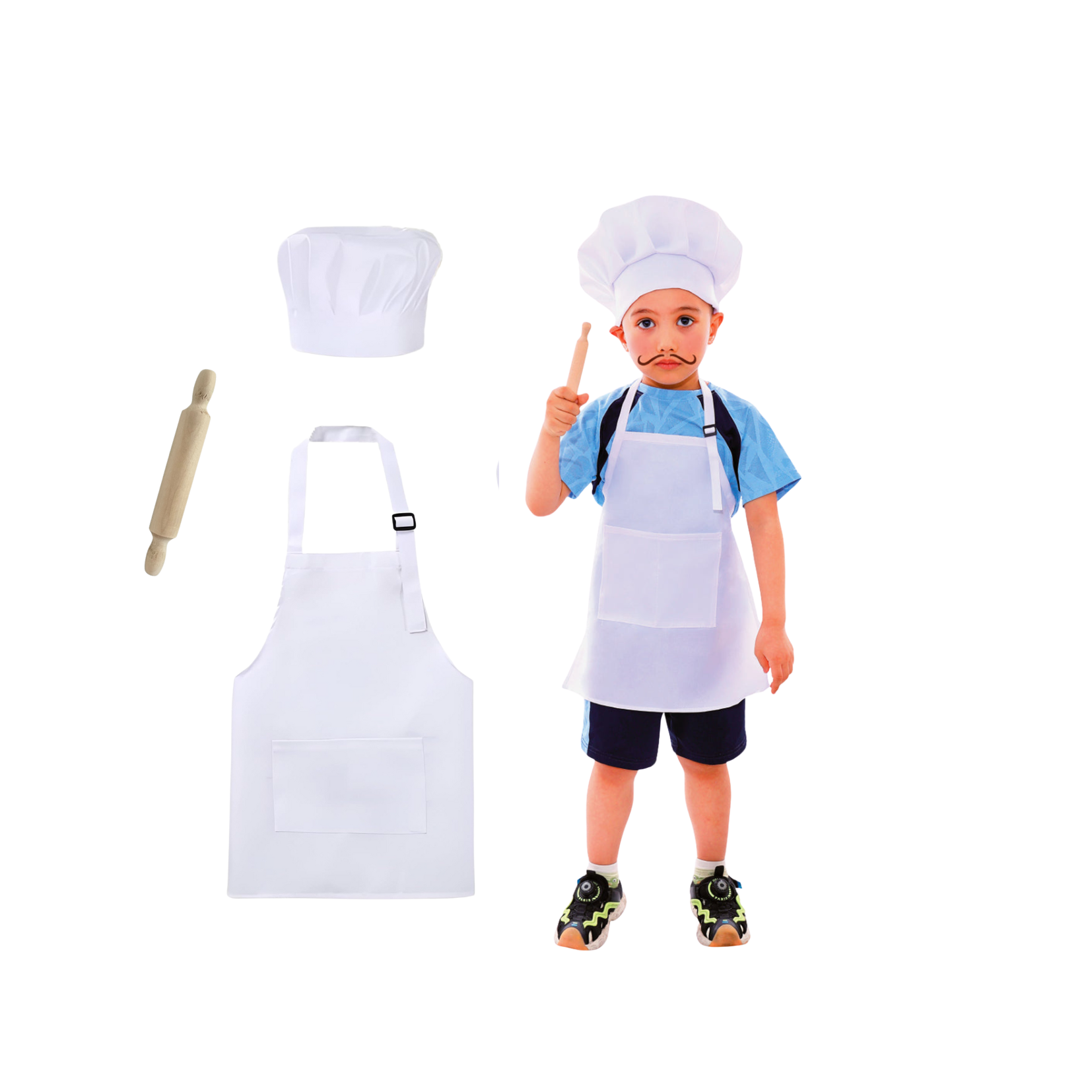 Disfraz De Chef Unisex Para Niños + Uslero Rodillo-2