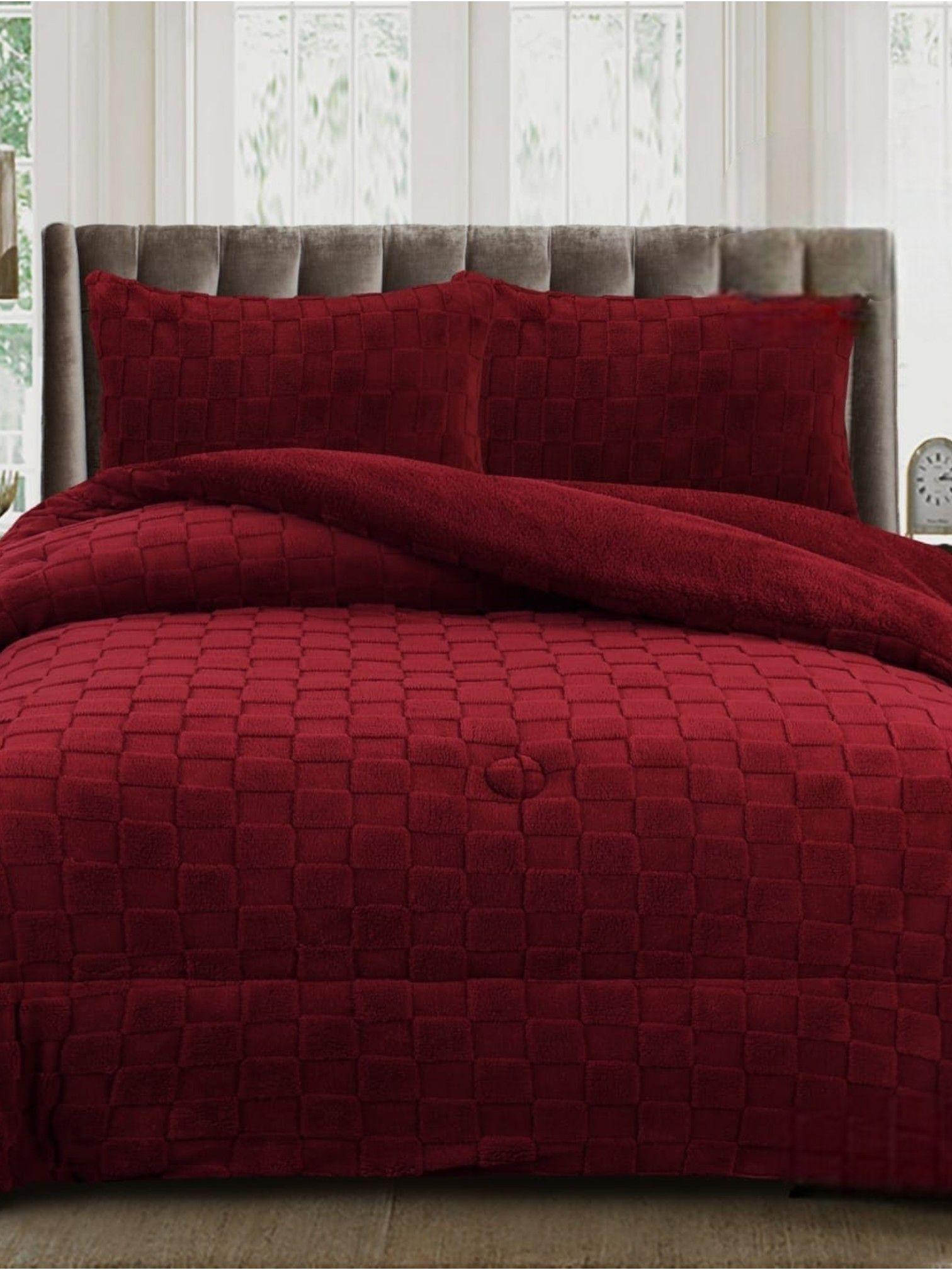 Plumón de invierno texturizado diseño cuadros con chiporro King color burdeo-1