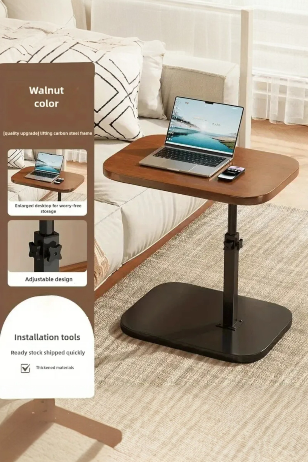 Mesa Auxiliar De Nogal Y Negro Mesita De Noche Brillante Chocolate-2