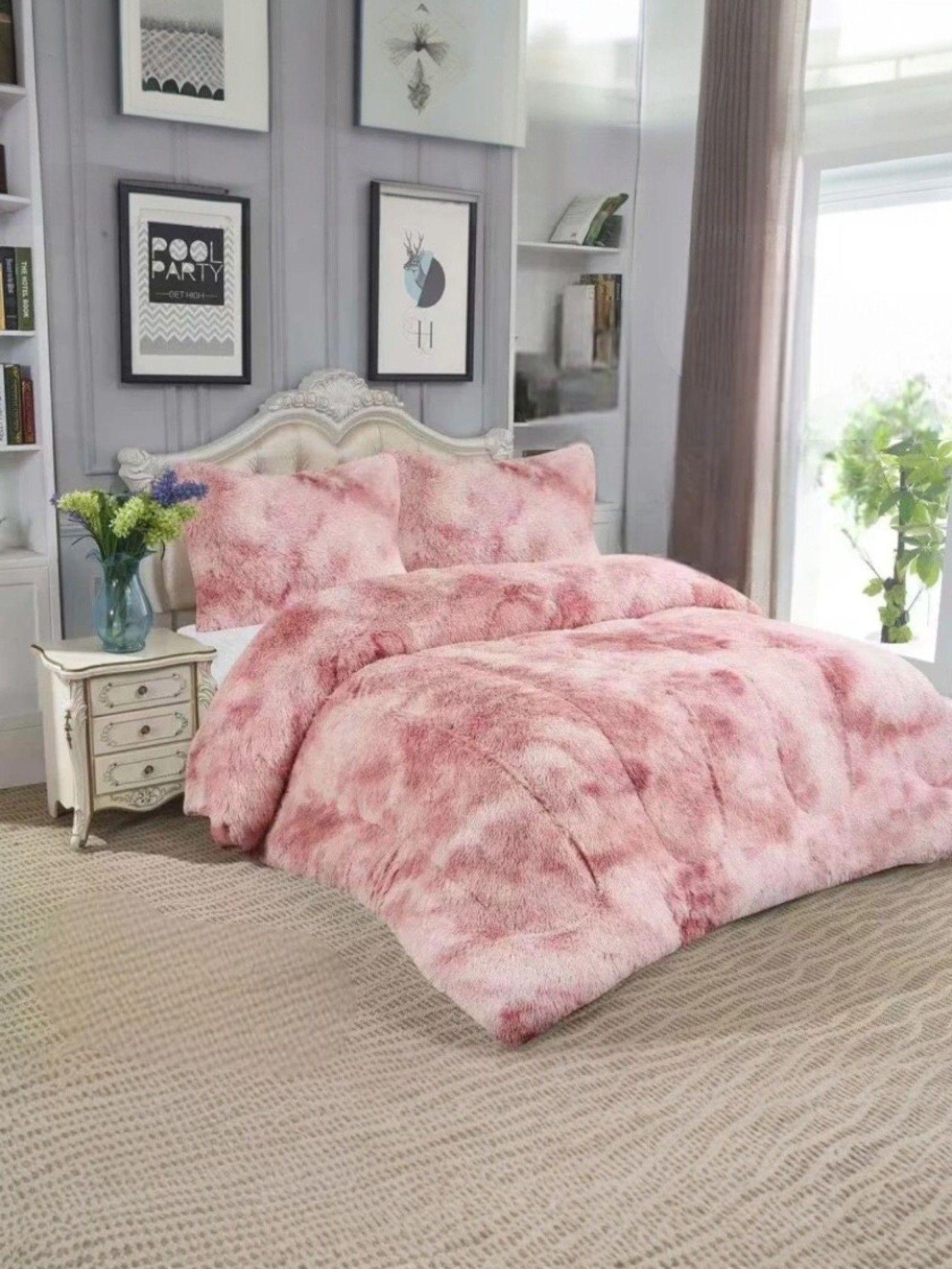 Cobertor de Invierno Peludos Con Chiporro Plaza y Media rosa jaspeado-1