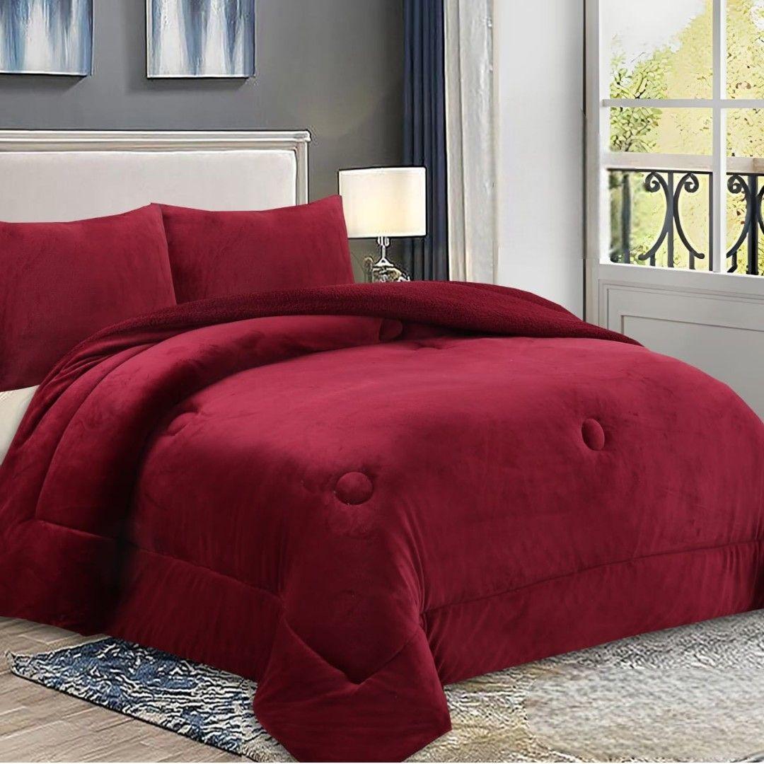 COBERTOR DE INVIERNO PLUSH LISO TAMAÑO KING ROJO-1