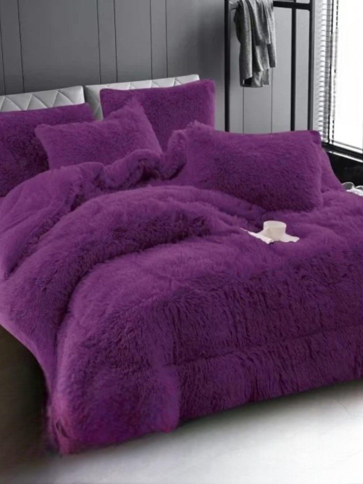 Cobertor de Invierno Peludo Con Chiporro Plaza y Media Color Morado-1