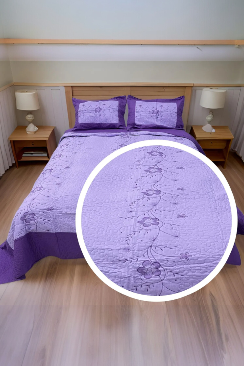 Cubrecama Quilt Verano Flores Bordadas King MORADO-1