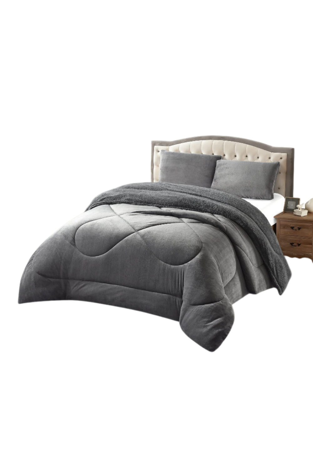 COBERTOR DE INVIERNO PLUSH LISO TAMAÑO KIN G GRIS-0