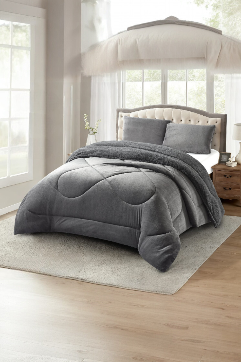 COBERTOR DE INVIERNO PLUSH LISO TAMAÑO KIN G GRIS-1