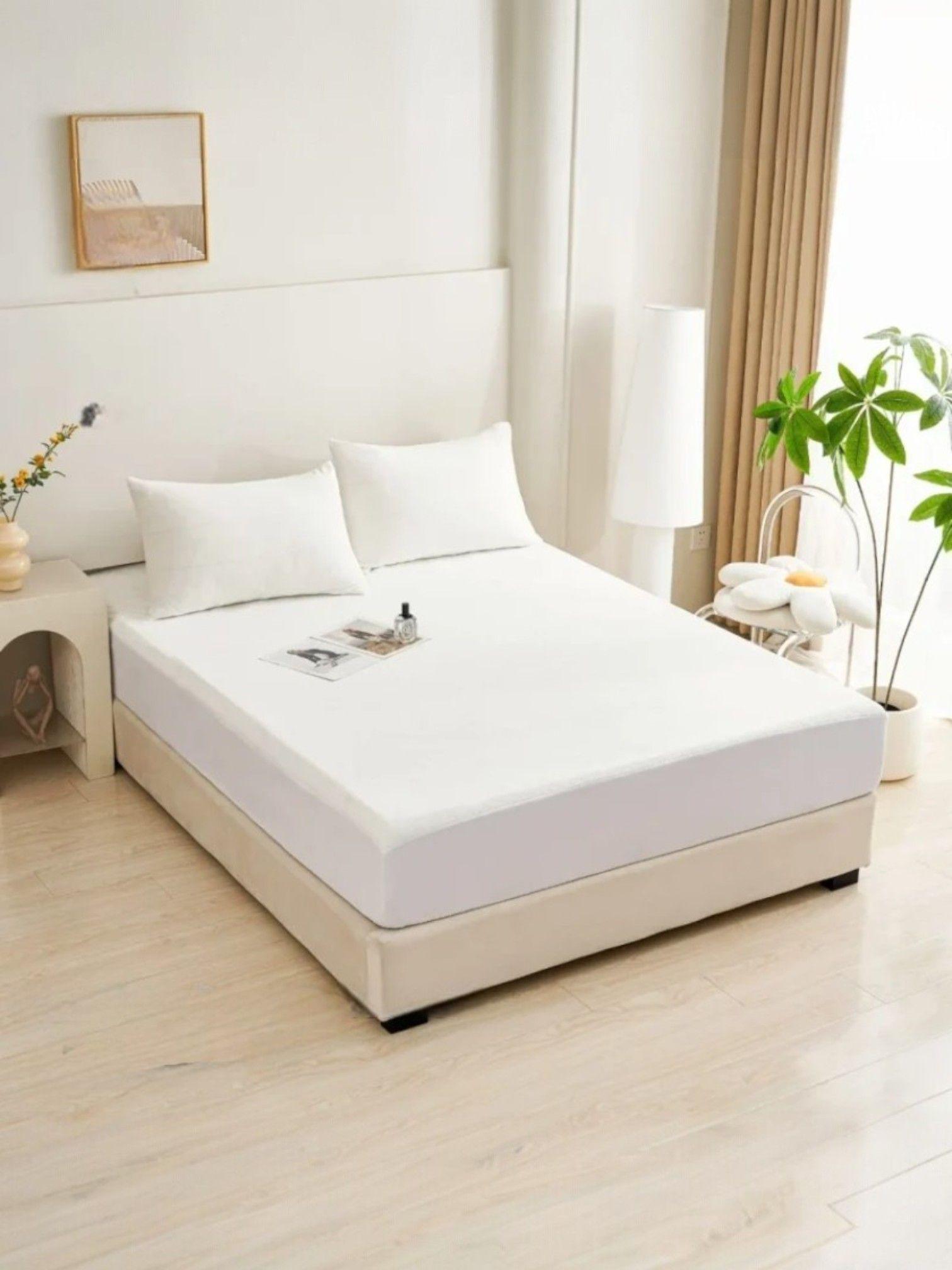 CUBRECOCLCHON PLUSH IMPERMEABLE 2 PLAZAS COLOR BLANCO-1