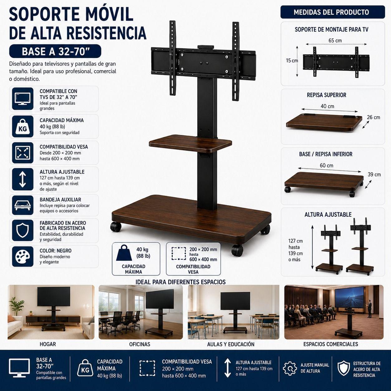 Soporte Tv M vil Con Ruedas 32 A 70 Base Pedestal-2