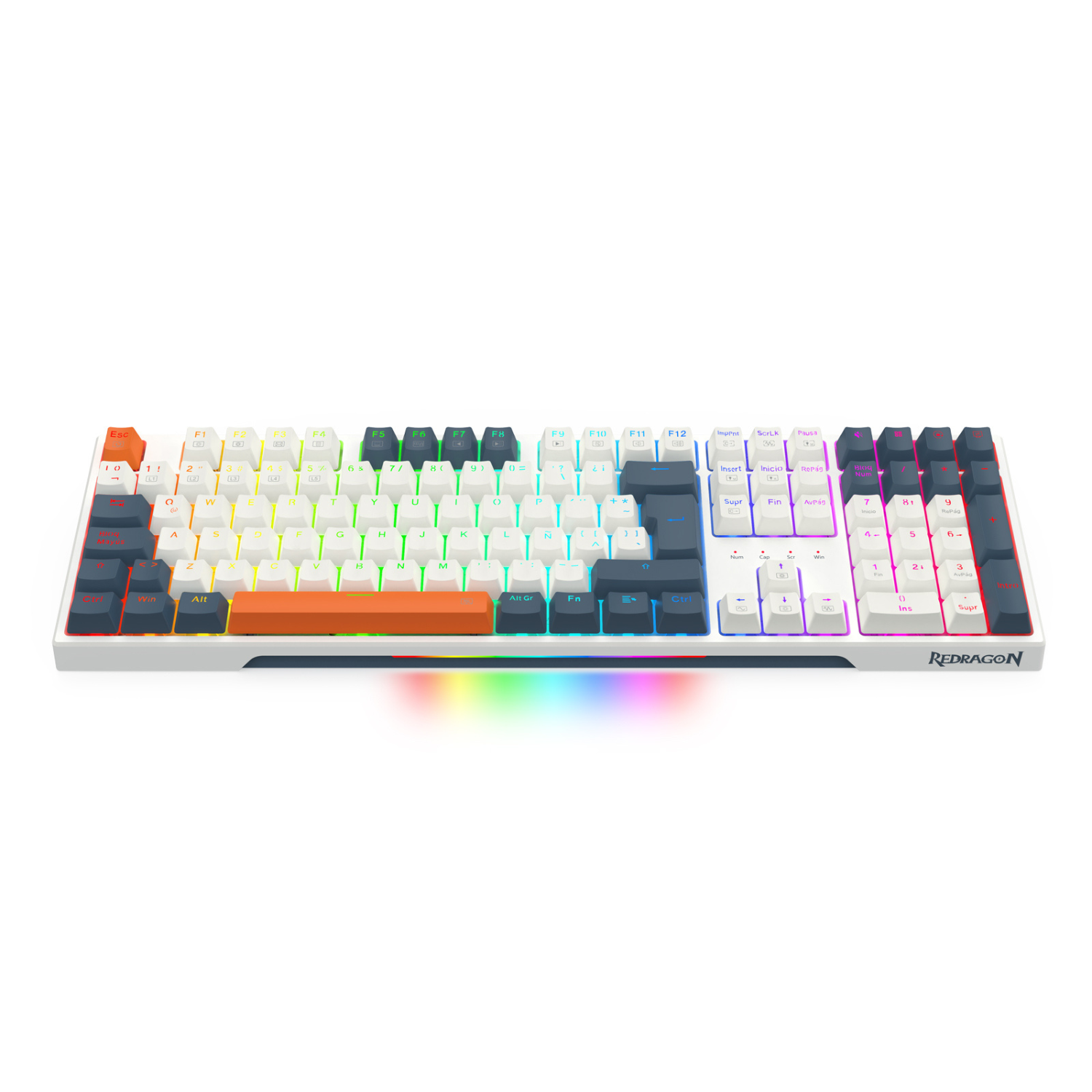 Teclado Gamer Redragon Trundle K668WBO RGB Switch Red Español Blanco-6