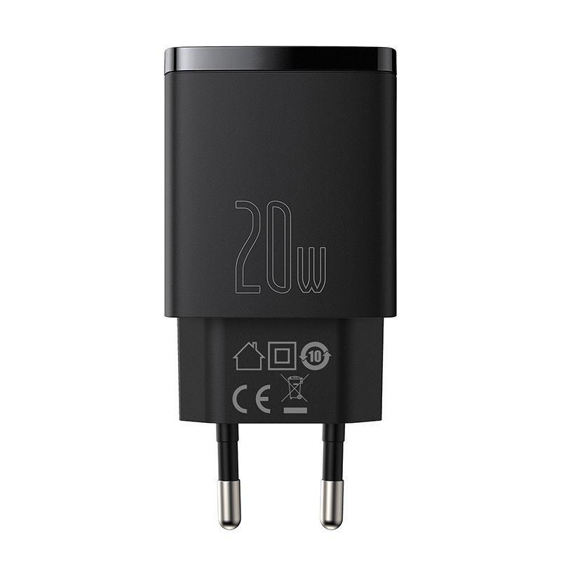 Cargador Rápido Baseus Dual USB y USB-C - 20W - Negro-0
