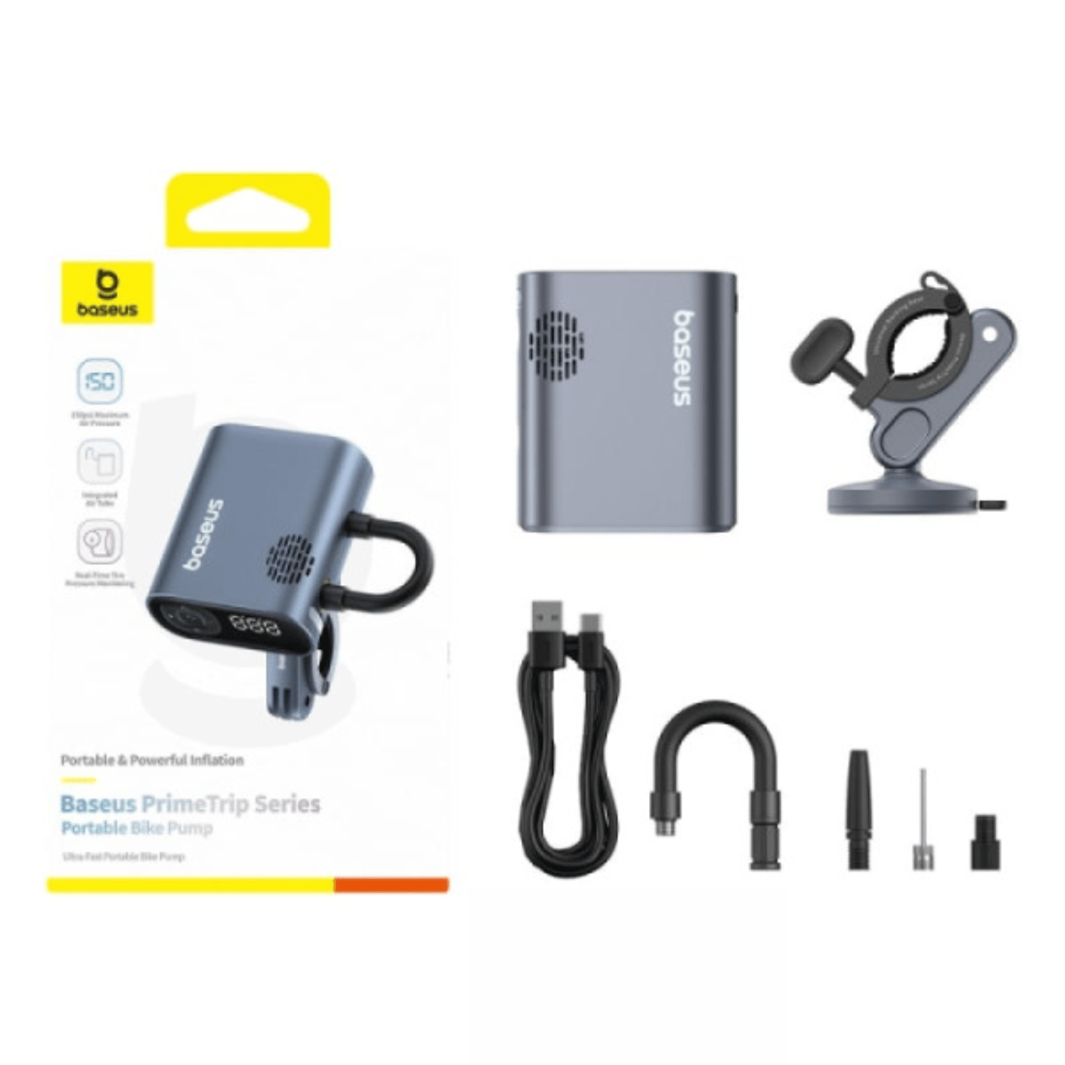 Inflador Baseus PrimeTrip 150 PSI para bicicletas con pantalla LED carga rápida-6