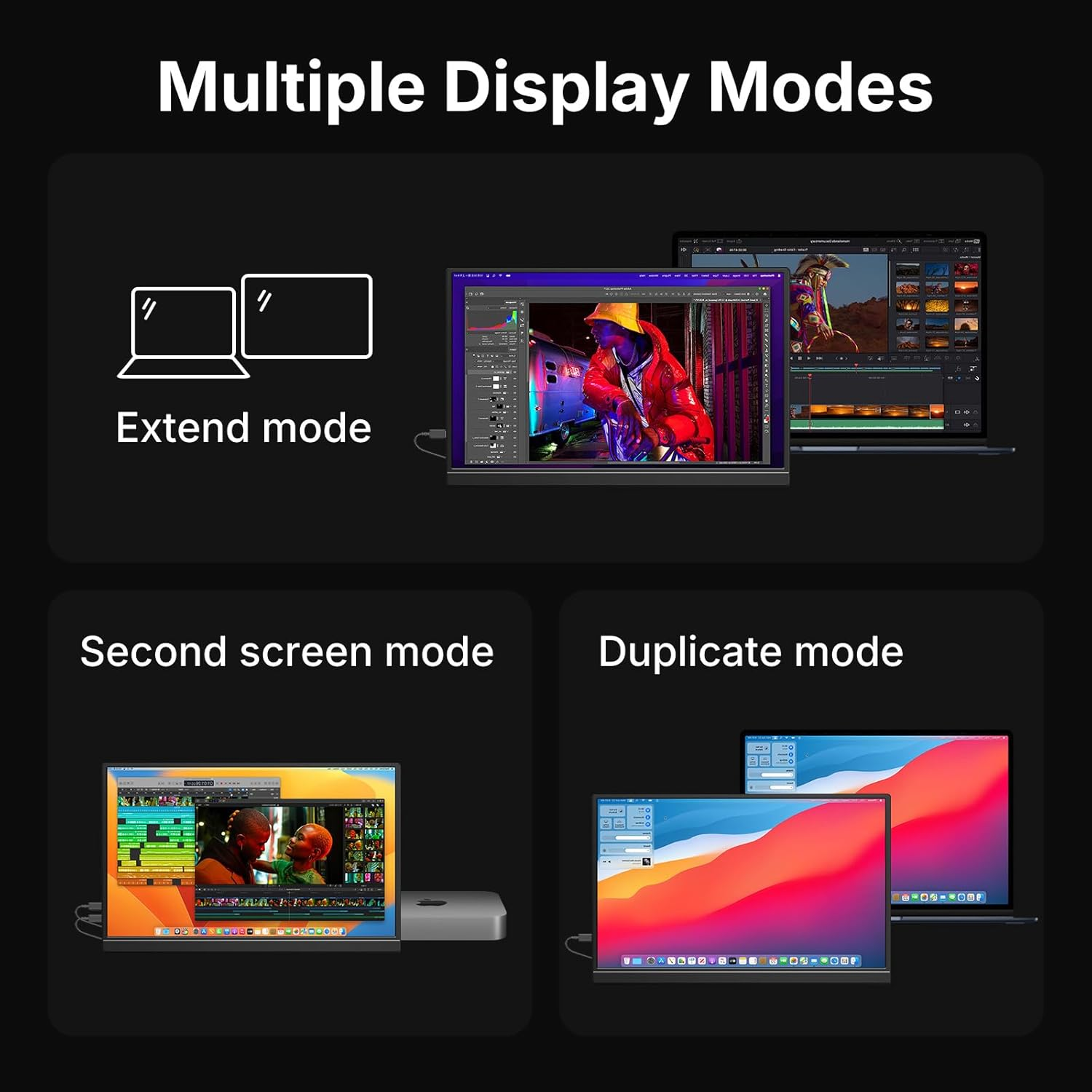 Monitor Portátil WGK 15,6" FHD 1080p USB-C Mini HDMI con soporte Negro-4