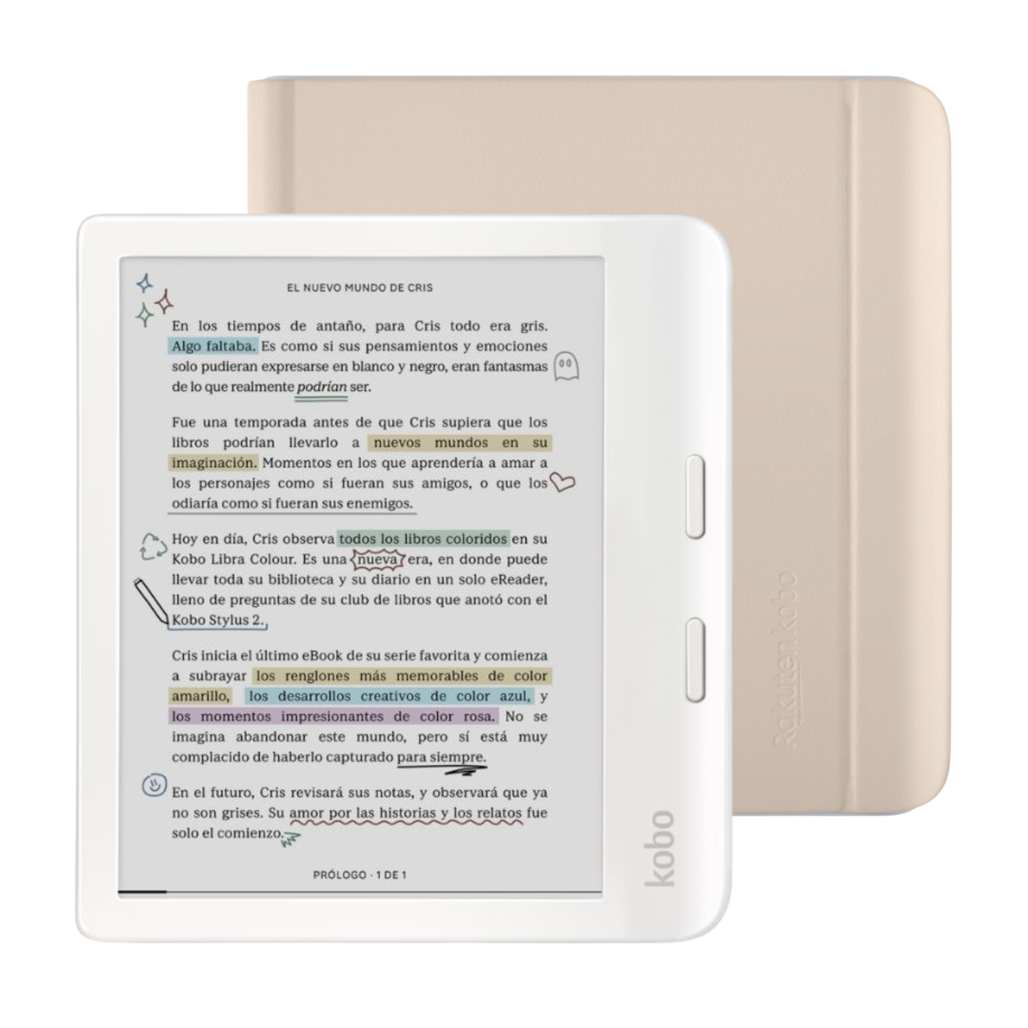 Lector e Reader Kobo Libra Colour Blanco con Funda SleepCover Beige-0