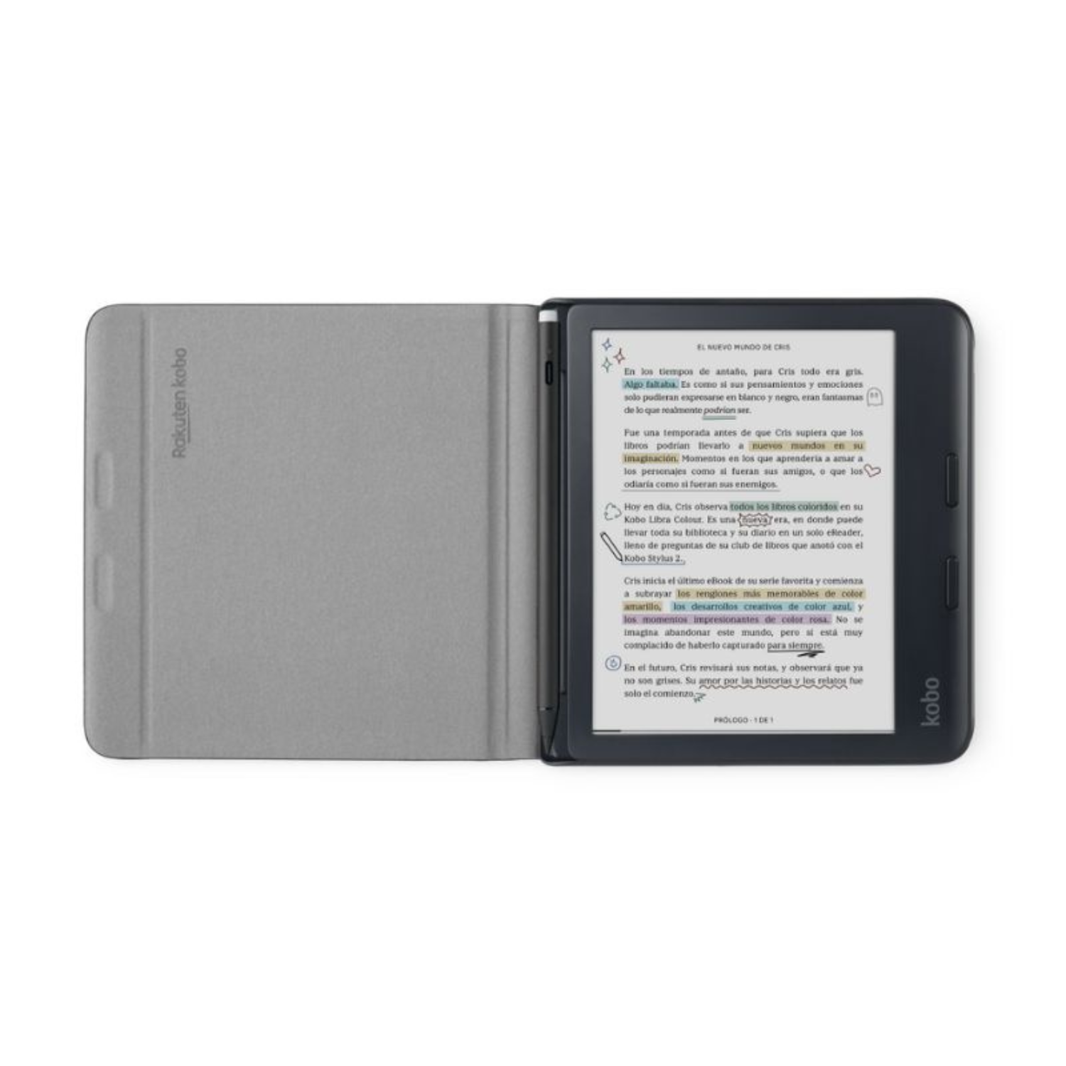Lector e Reader Kobo Libra Colour Blanco con Funda SleepCover Beige-1