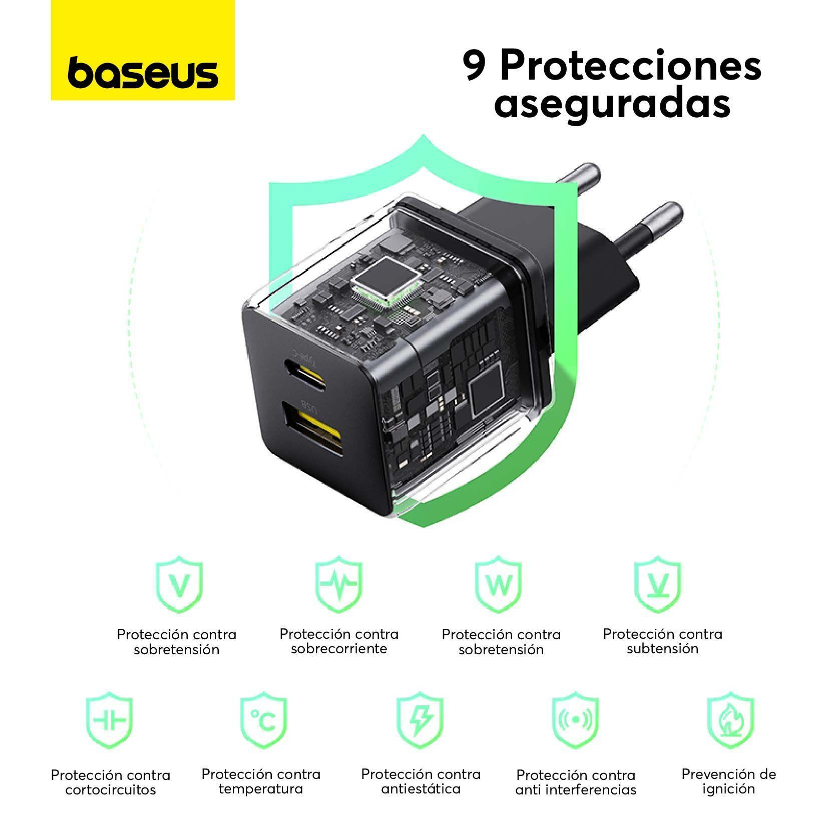 Cargador Rápido Baseus Palm Cluster USB y Tipo C 20W Negro-3
