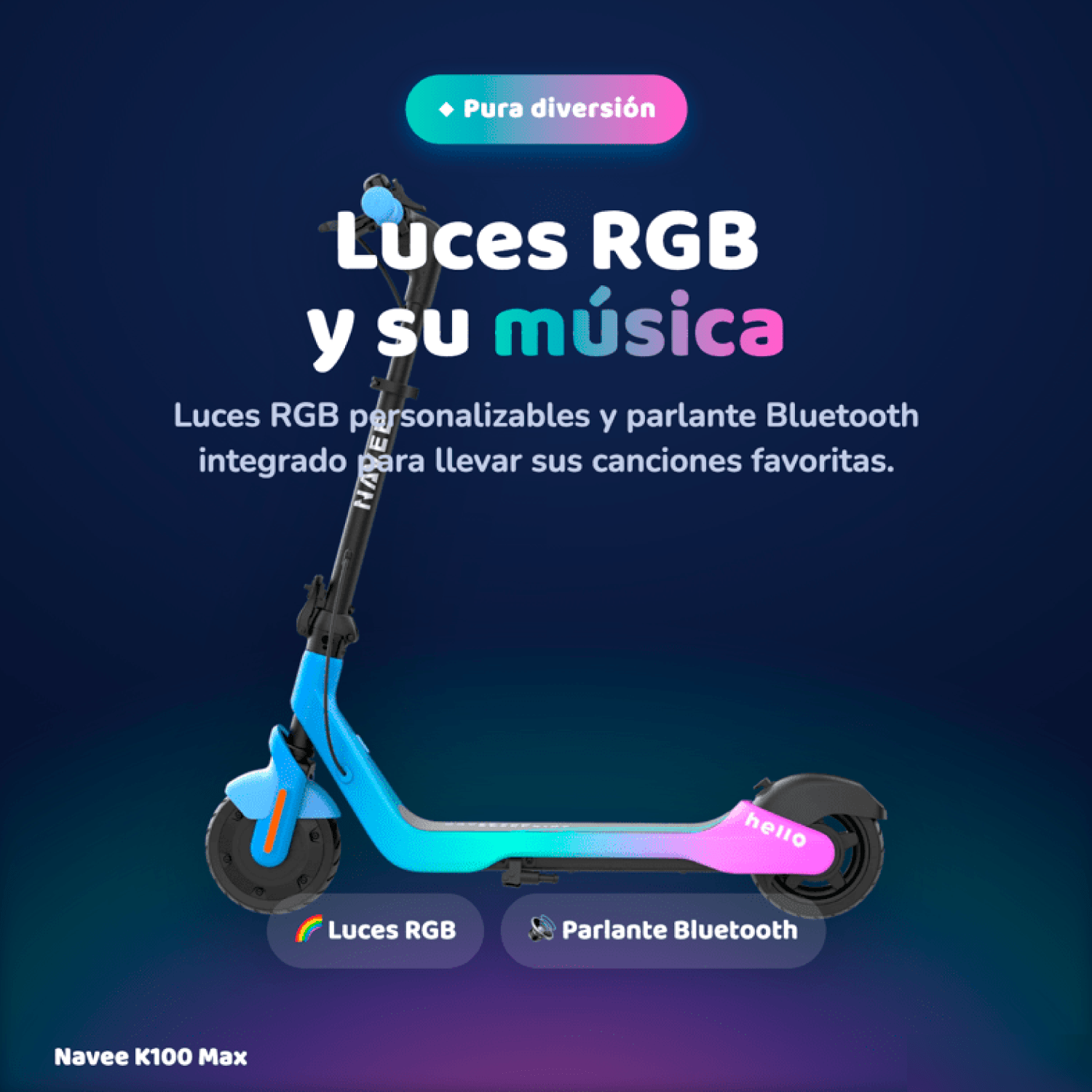 Scooter Eléctrico Infantil K100 Max Luces RGB Control Parental 6 a 14 años-2