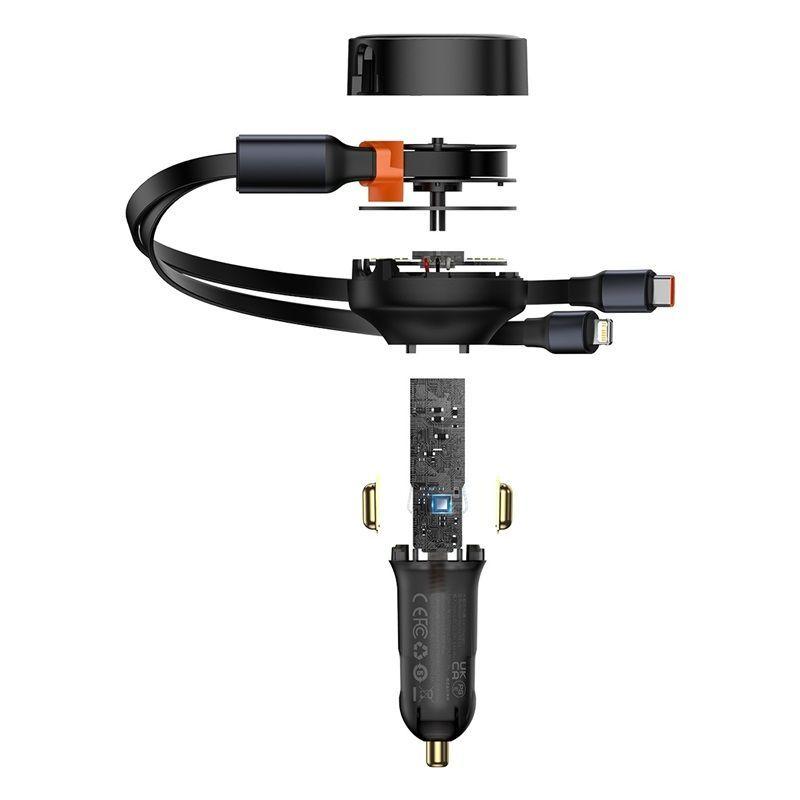 Cargador Rápido para Auto Baseus 2 en 1  USB C y Lightning 30W Negro-4
