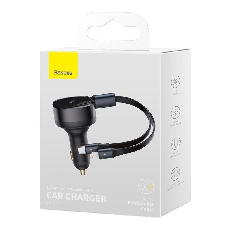 Cargador Rápido para Auto Baseus 2 en 1  USB C y Lightning 30W Negro-6
