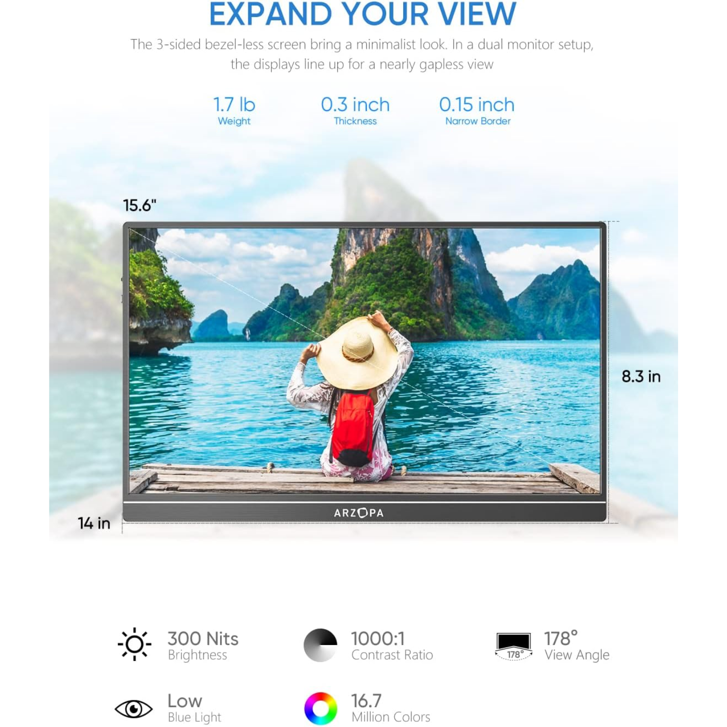 Monitor Portátil Arzopa 15,6"FHD 1080P USB-C HDMI compatible con PC Mac Xbox Switch PS5 Celular-4