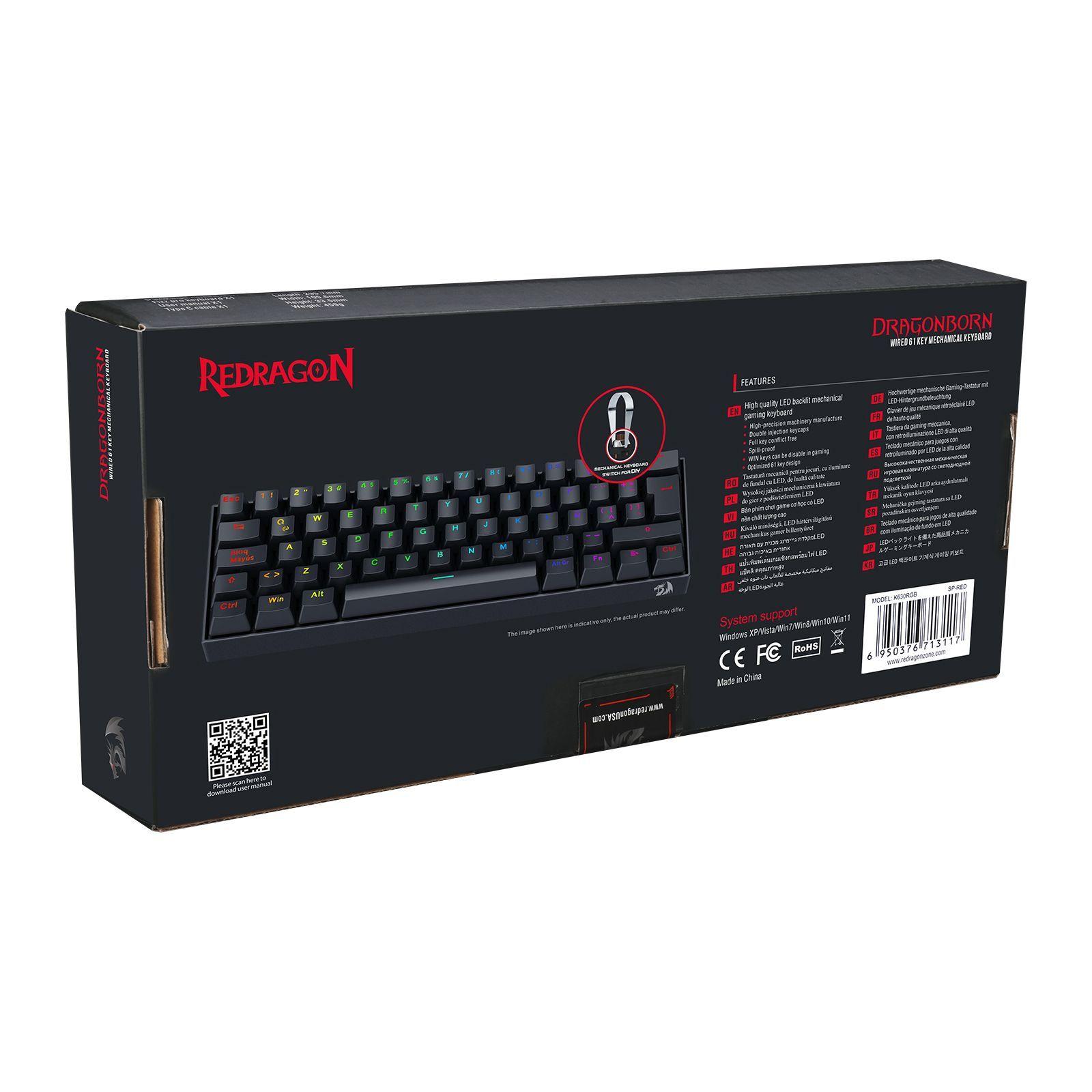 Teclado Gamer Redragon Dragonborn K630 RGB SWITCH RED Negro-7