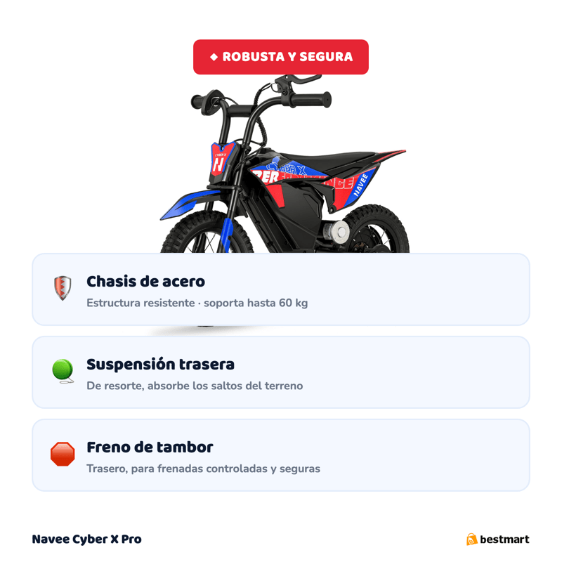 Moto Eléctrica Infantil Cyber X Pro 8 a 11 Años Máx 25km/h Suspensión Trasera-4