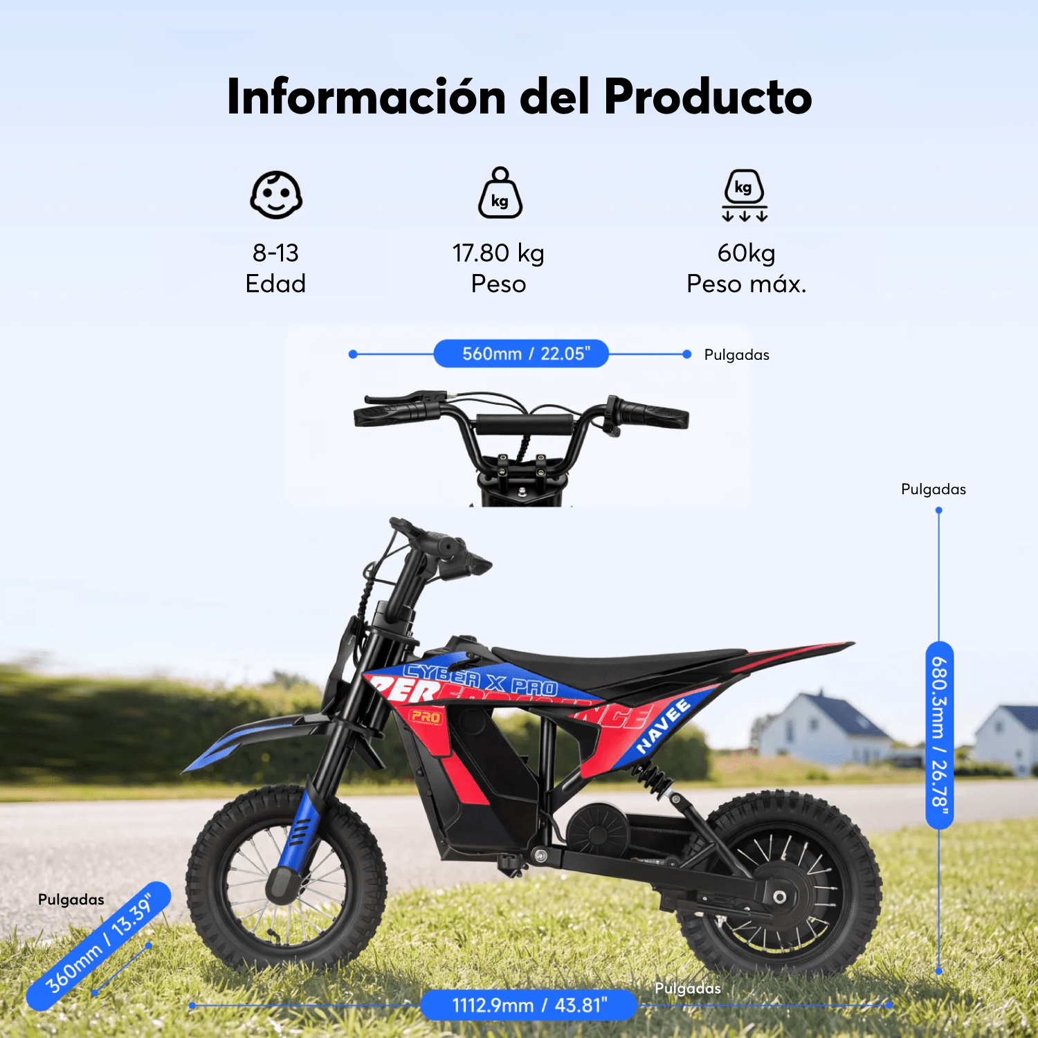 Moto Eléctrica Infantil Cyber X Pro 8 a 11 Años Máx 25km/h Suspensión Trasera-7
