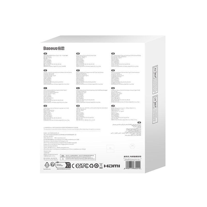 Adaptador HUB 6 en 1 Tipo C: HDMI, USB 3.0 x3, PD, RJ45 - Baseus GamerX - Gris-7