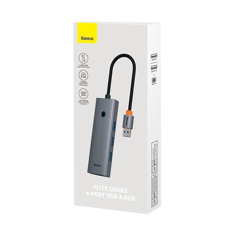 Adaptador HUB 4 en 1 USB a 3 puertos USB 3.0 + Ethernet RJ45 - Baseus UltraJoy Series - Gris espacia-7