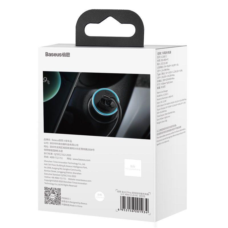 Cargador Doble Rápido de Auto Baseus Golden Contactor Pro USB + Tipo C - 40W - Gris-7