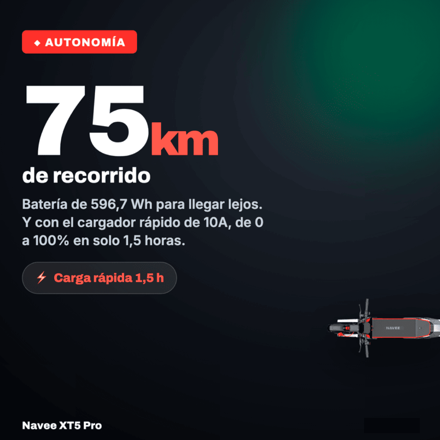 Scooter Eléctrico XT5 Pro 2200W Autonomía 75km Máx 50km/h Plegable-4
