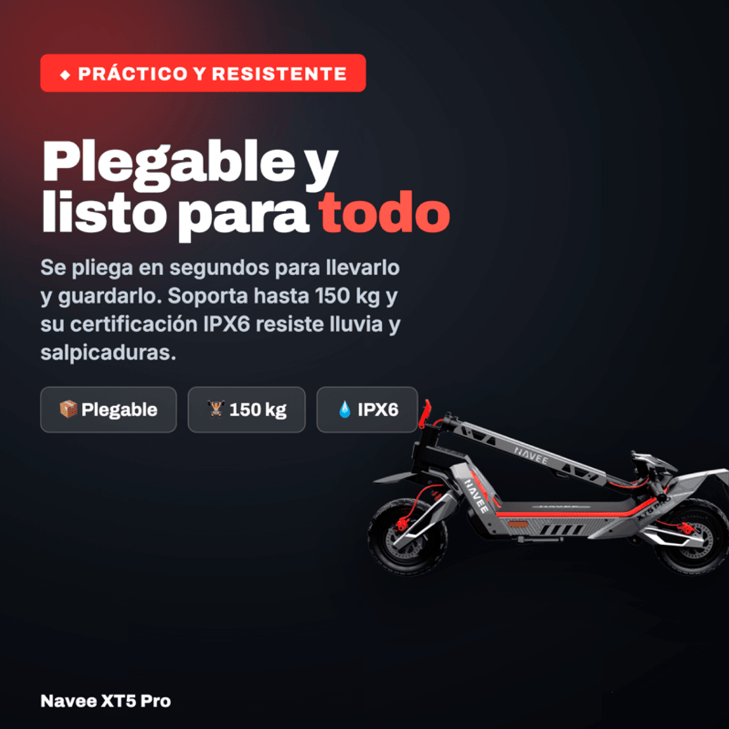 Scooter Eléctrico XT5 Pro 2200W Autonomía 75km Máx 50km/h Plegable-8