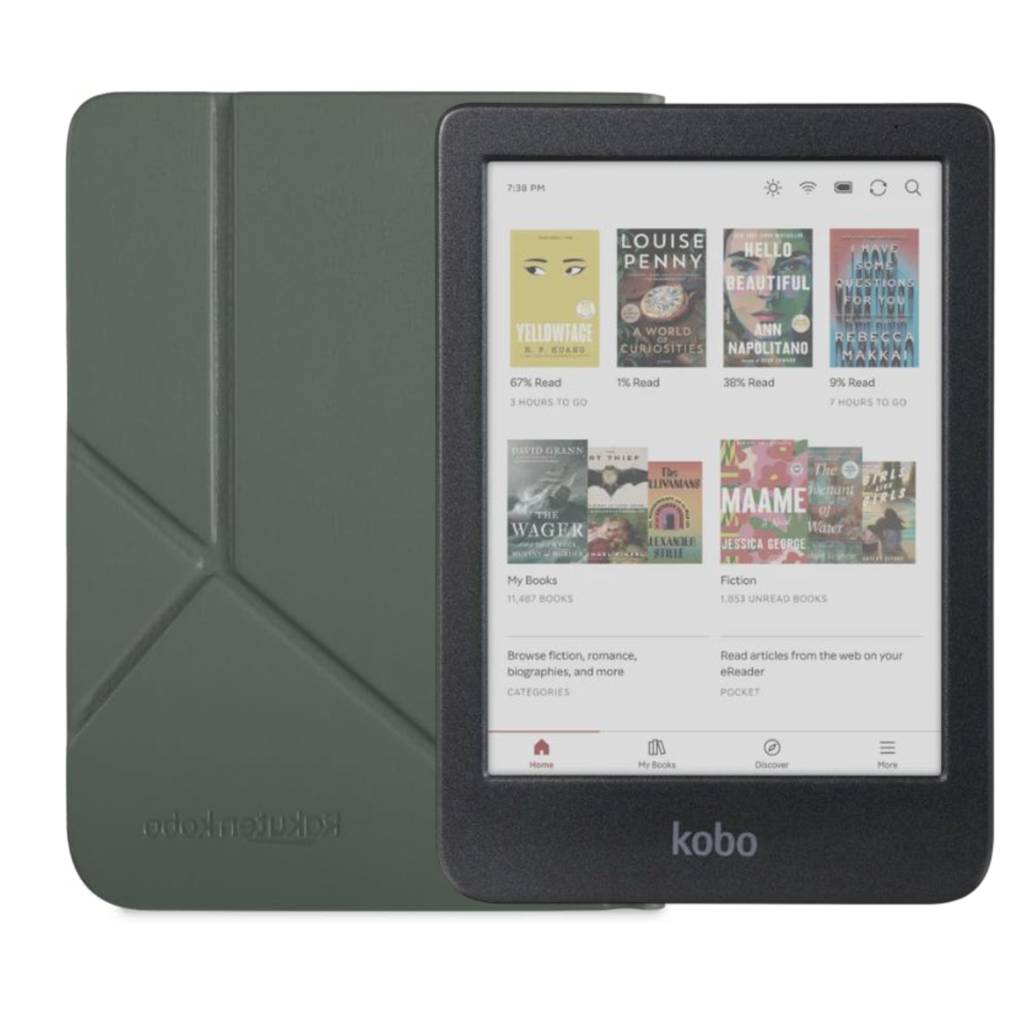 Lector e reader Kobo Clara Colour Negro con Funda SleepCover Verde-0