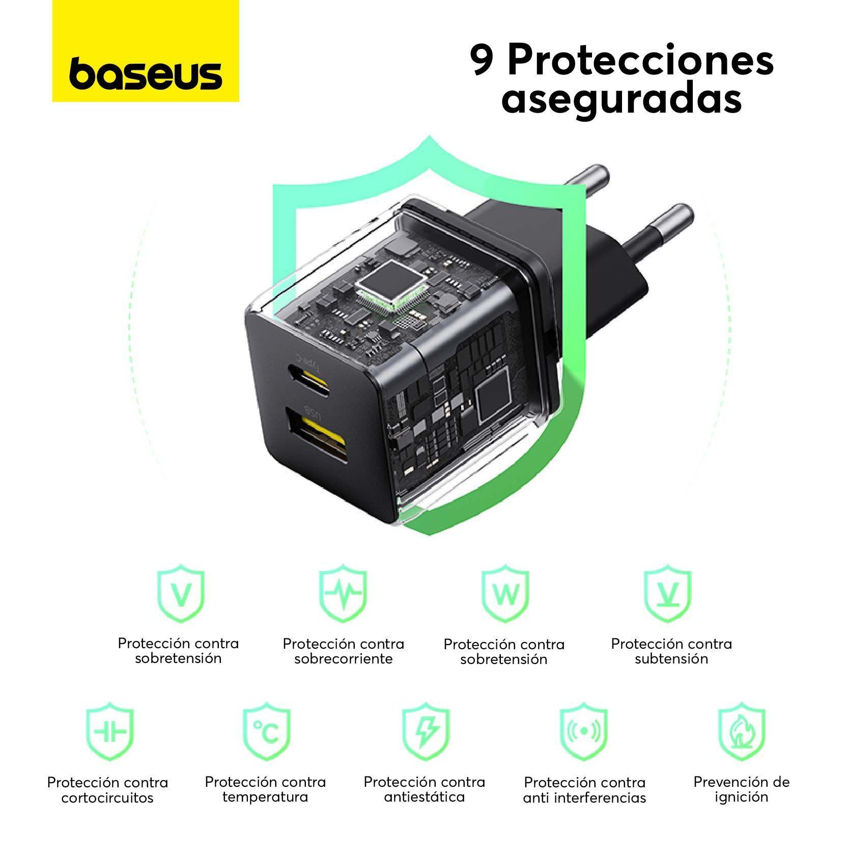 Cargador Rápido Baseus Palm Cluster USB y Tipo C 30W Negro-3