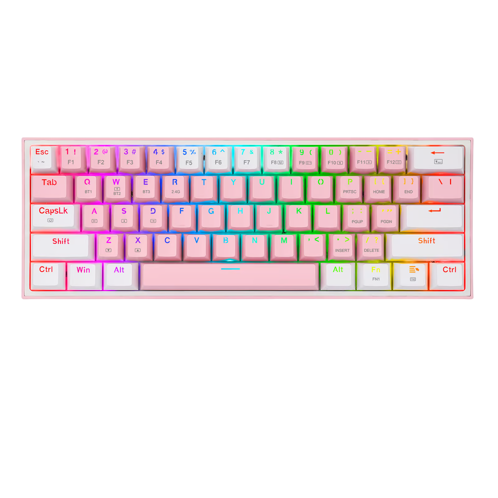 Teclado Mecánico Gamer Redragon Fizz Pro K616 RGB Switch Red - Compacto 60% - Rosado con Blanco - Es-3