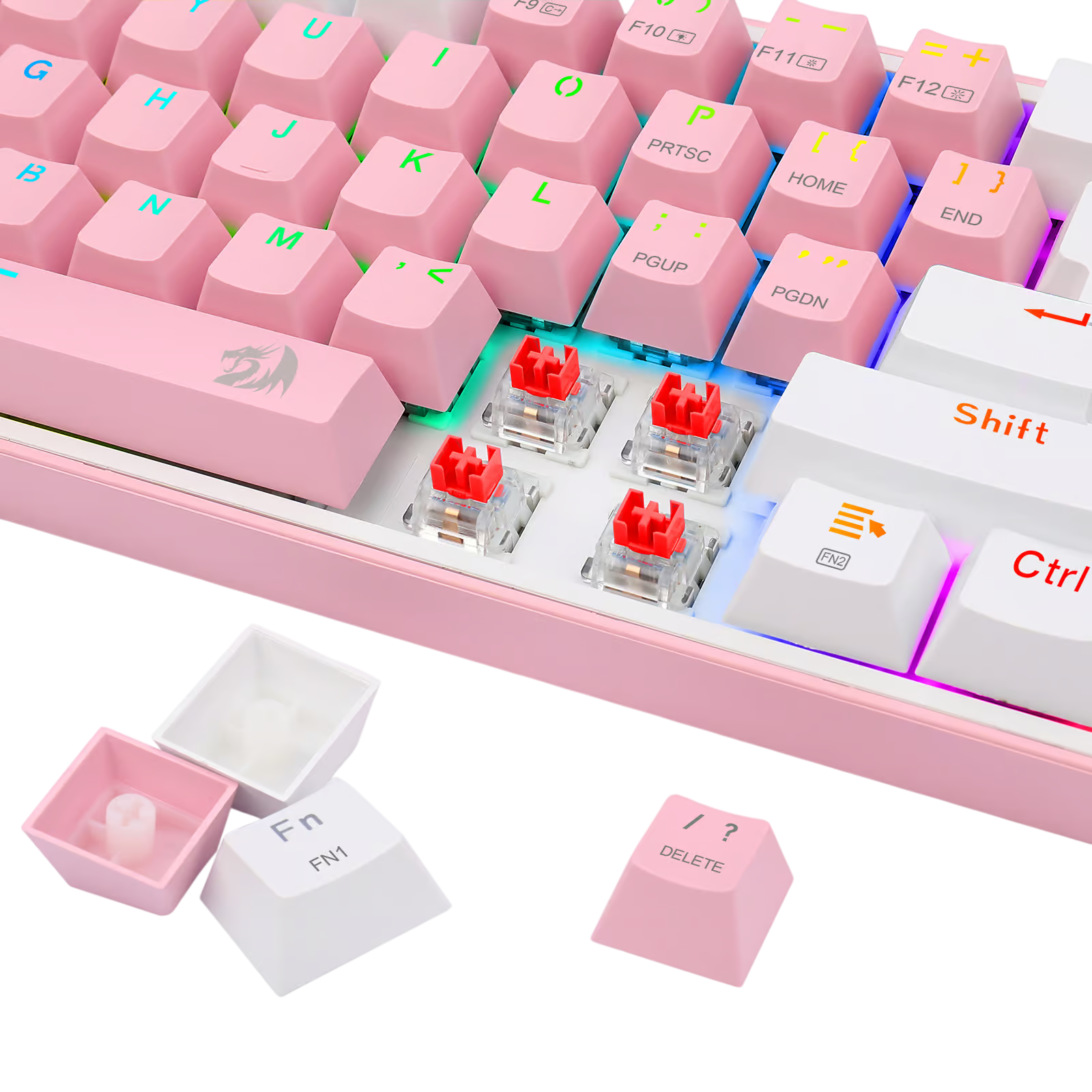 Teclado Mecánico Gamer Redragon Fizz Pro K616 RGB Switch Red - Compacto 60% - Rosado con Blanco - Es-4