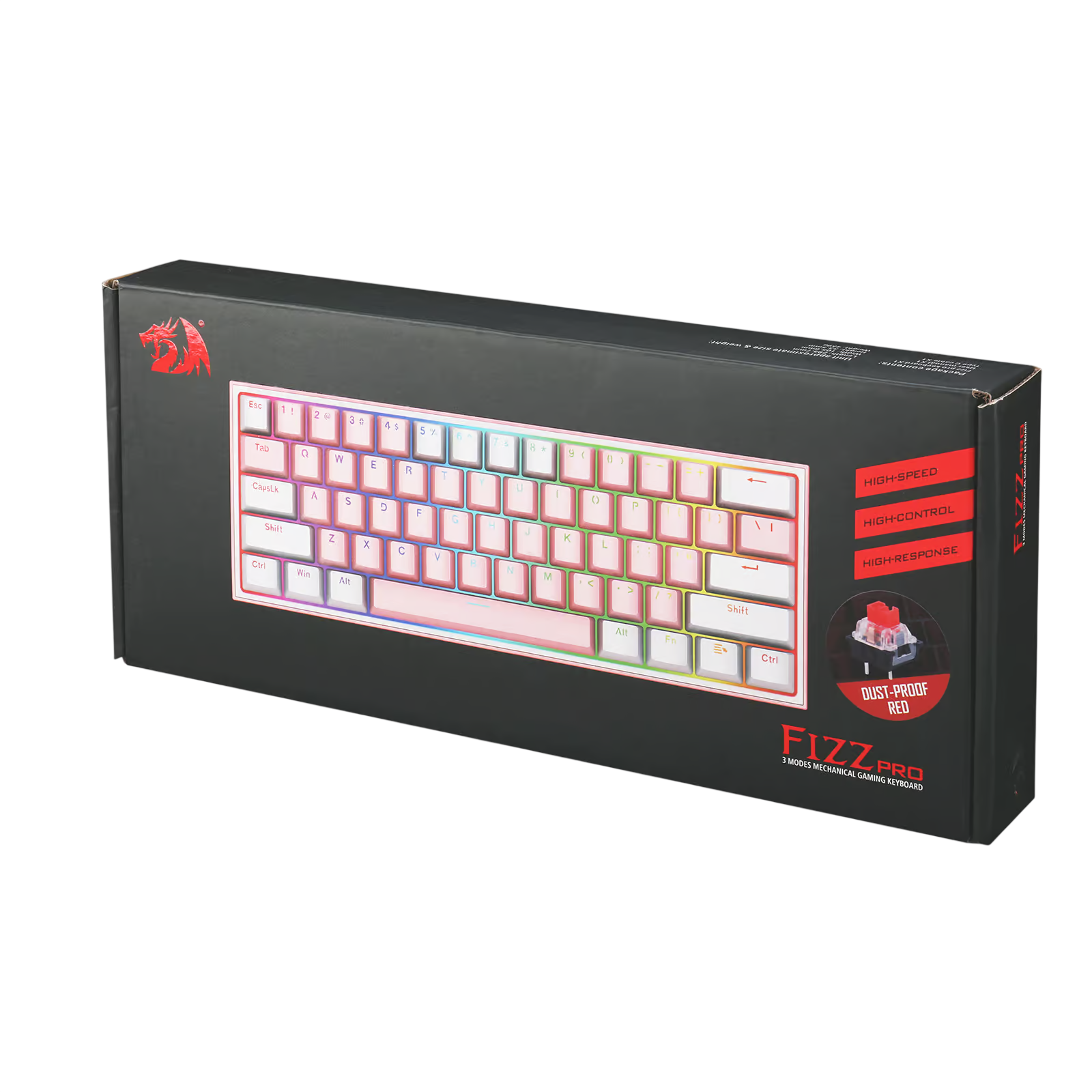 Teclado Mecánico Gamer Redragon Fizz Pro K616 RGB Switch Red - Compacto 60% - Rosado con Blanco - Es-5