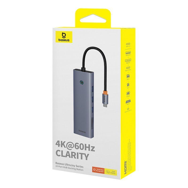 Adaptador HUB 10 en 1 USB-C a HDMI, USB 3.0, VGA, Ethernet, PD, SD, 3.5mm - Baseus - Gris-6