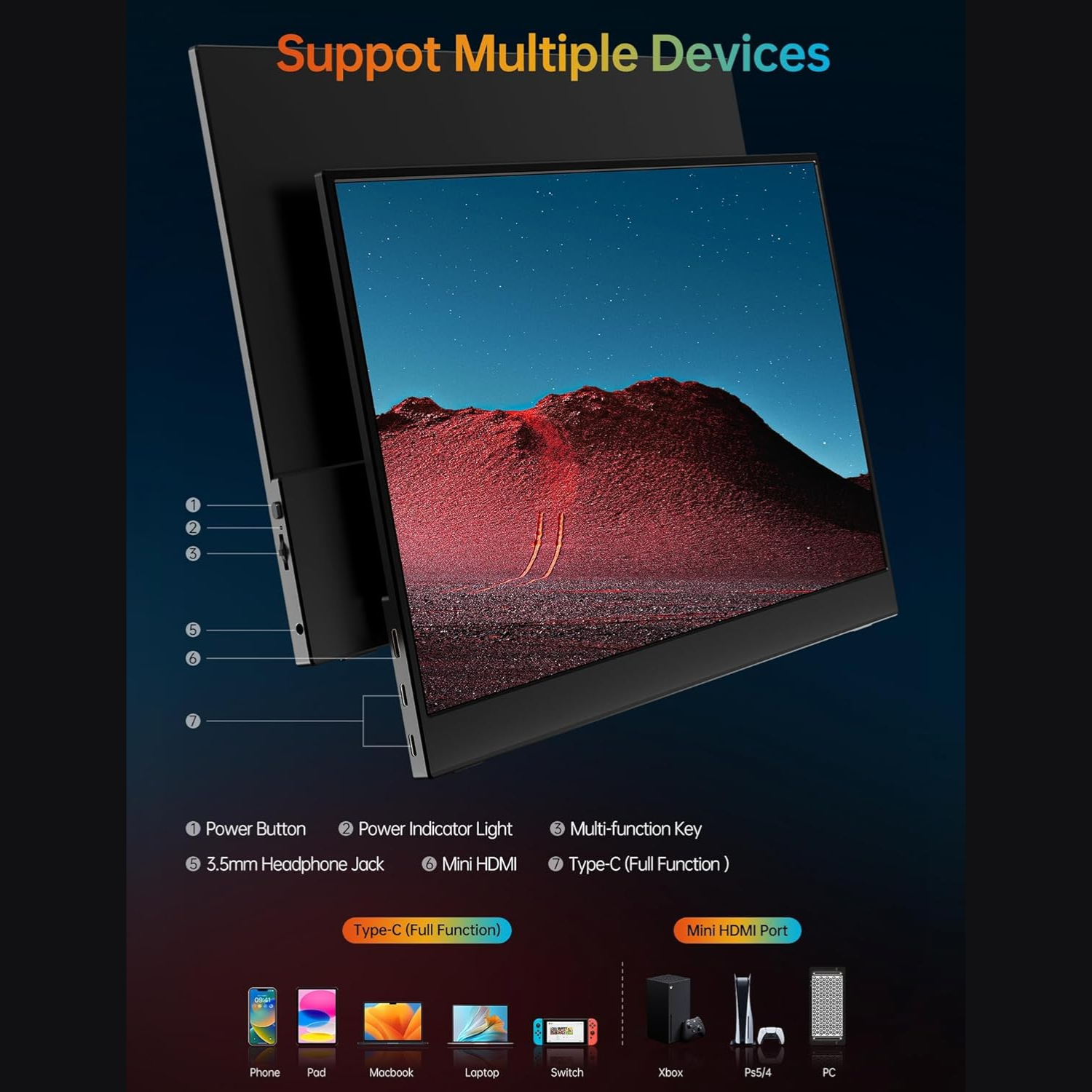 Monitor Portátil Vilva 15,6" FHD 1080P IPS con USB-C, HDMI, cubierta y altavoces Negro-4