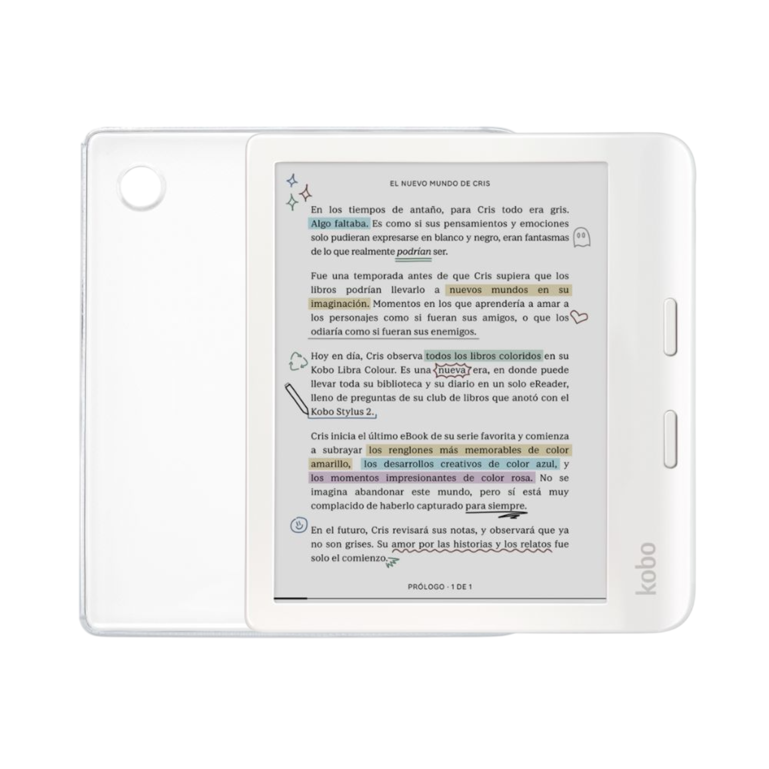 Lector e reader Kobo Libra Colour Blanco con Funda Clear Case Transparente-0