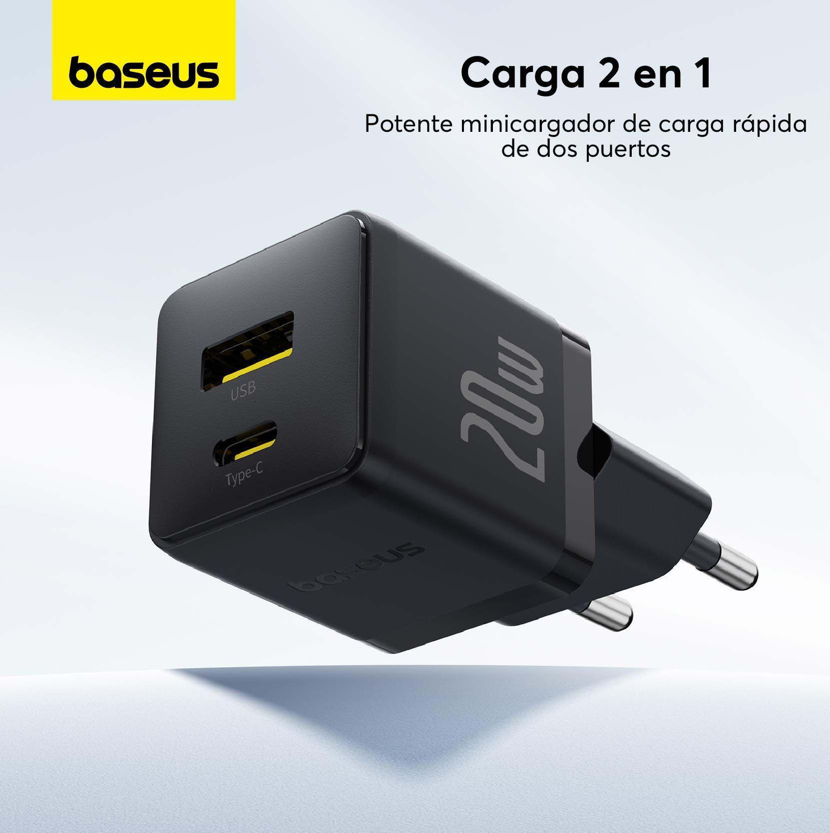 Cargador Rápido Baseus Palm Cluster USB y Tipo C 20W + Cable Tipo C a Tipo C Negro-2