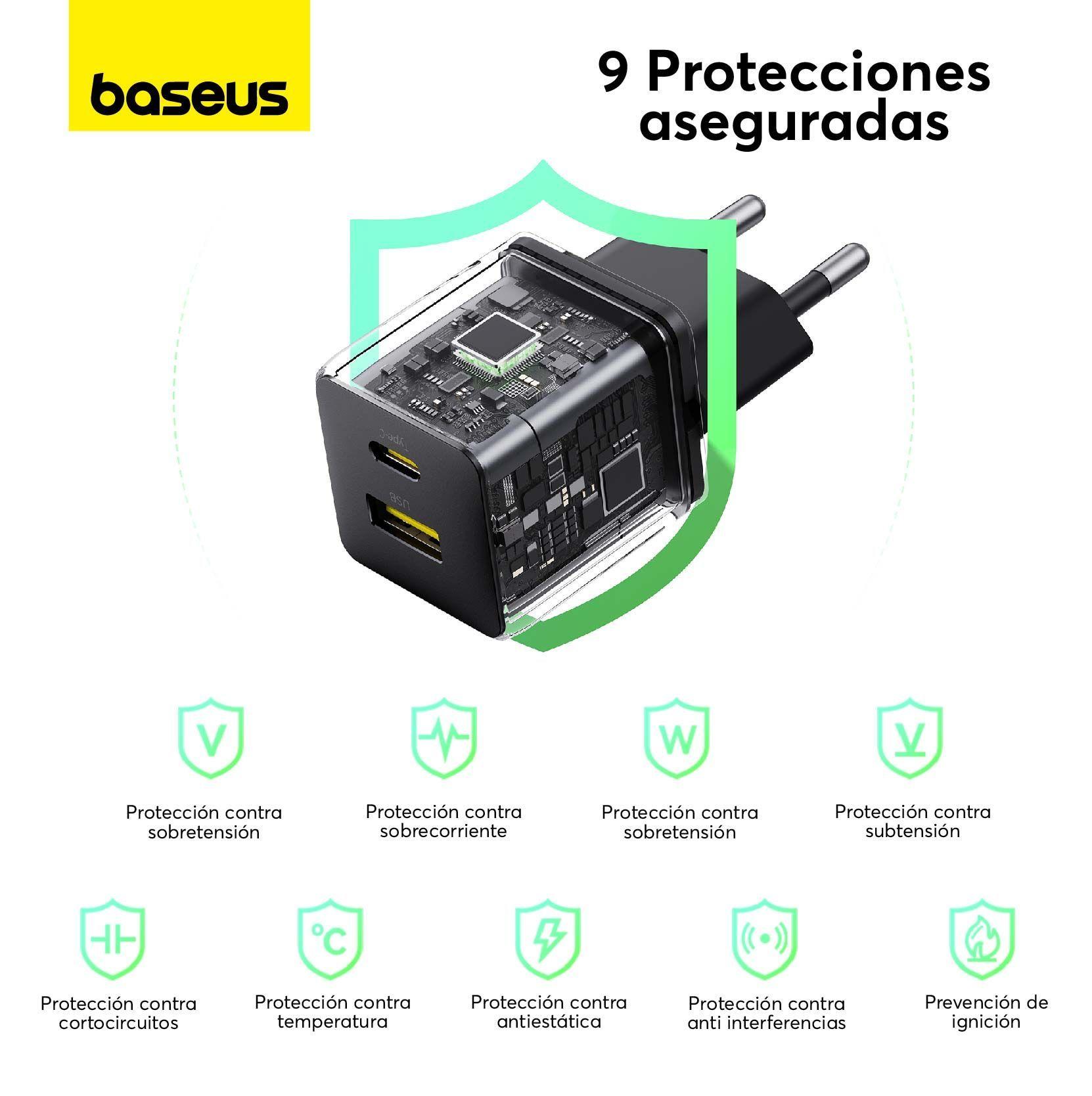 Cargador Rápido Baseus Palm Cluster USB y Tipo C 20W + Cable Tipo C a Tipo C Negro-3