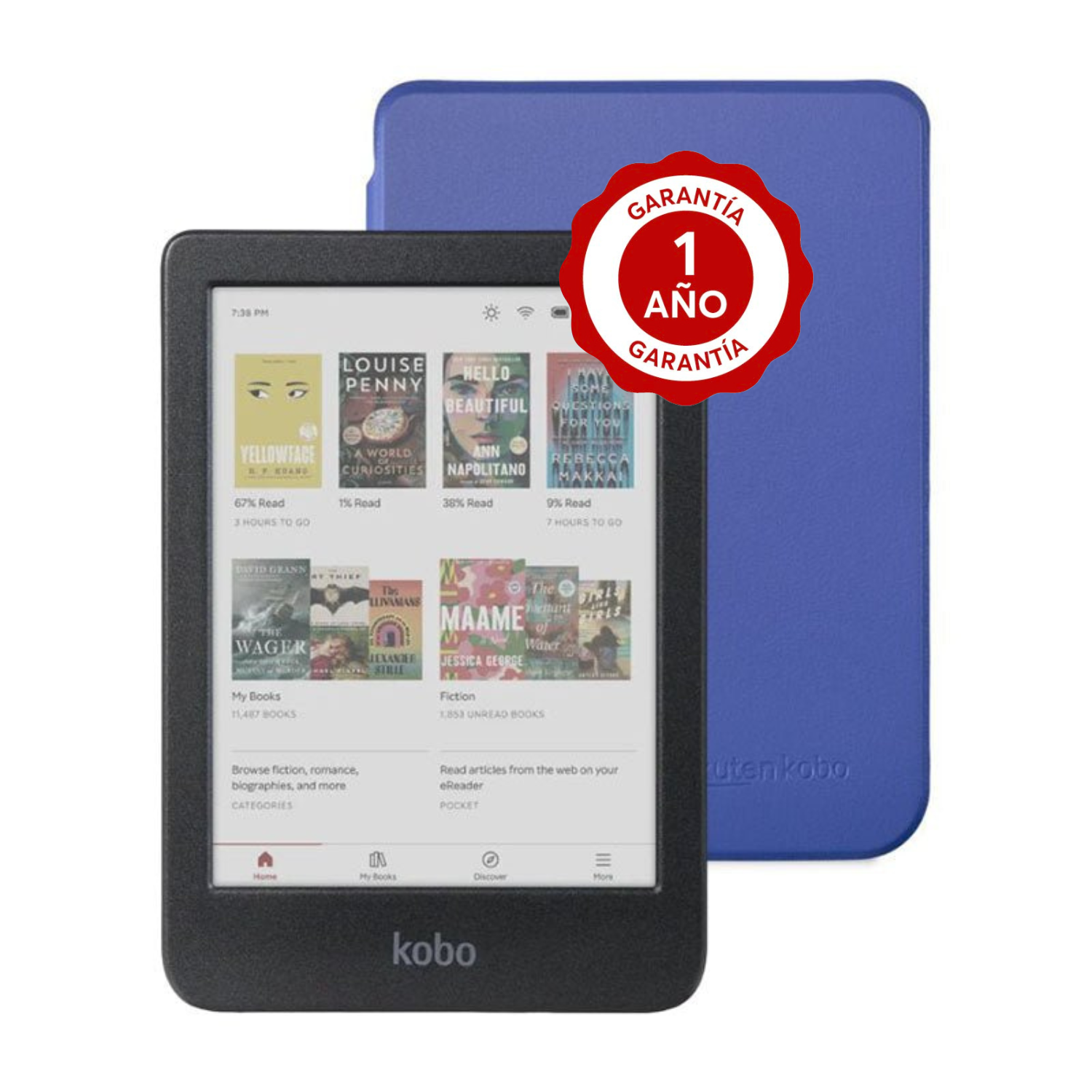 Pack Kobo Clara Colour 16GB Negro con Funda Basic SleepCover Azul-0