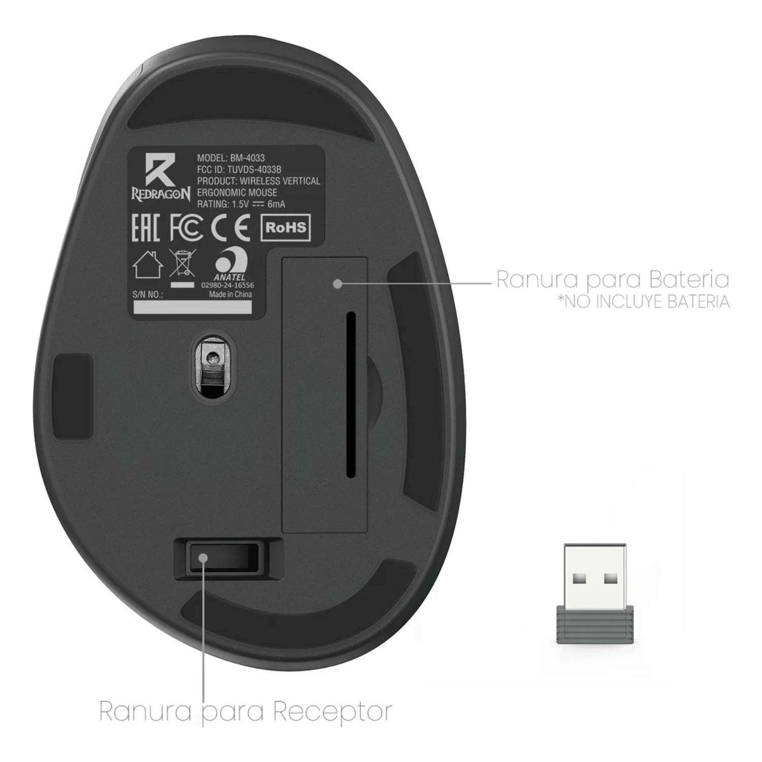 Mouse inalámbrico Redragon BM4033 Negro-4