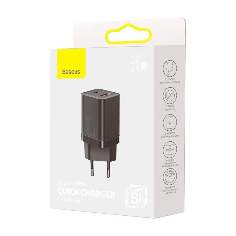 Cargador Rápido Baseus Dual USB y USB-C - 30W - Negro-6