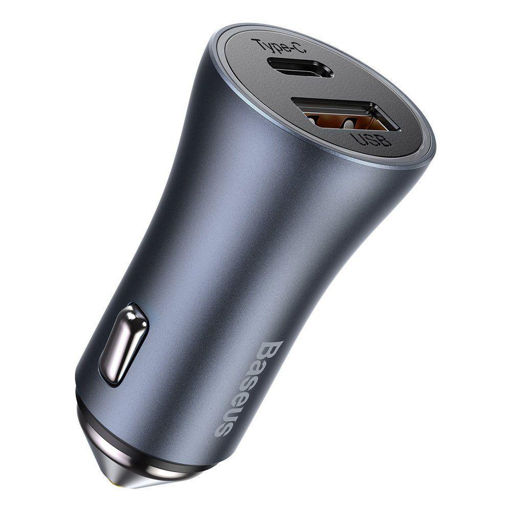 Cargador Rápido para Auto - Baseus Dual USB + USB-C 40W con Cable Tipo C 1M - Gris-2