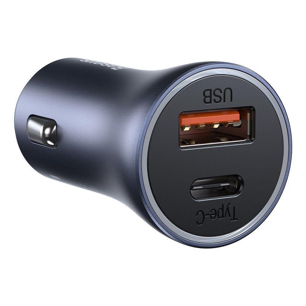Cargador Rápido para Auto - Baseus Dual USB + USB-C 40W con Cable Tipo C 1M - Gris-3