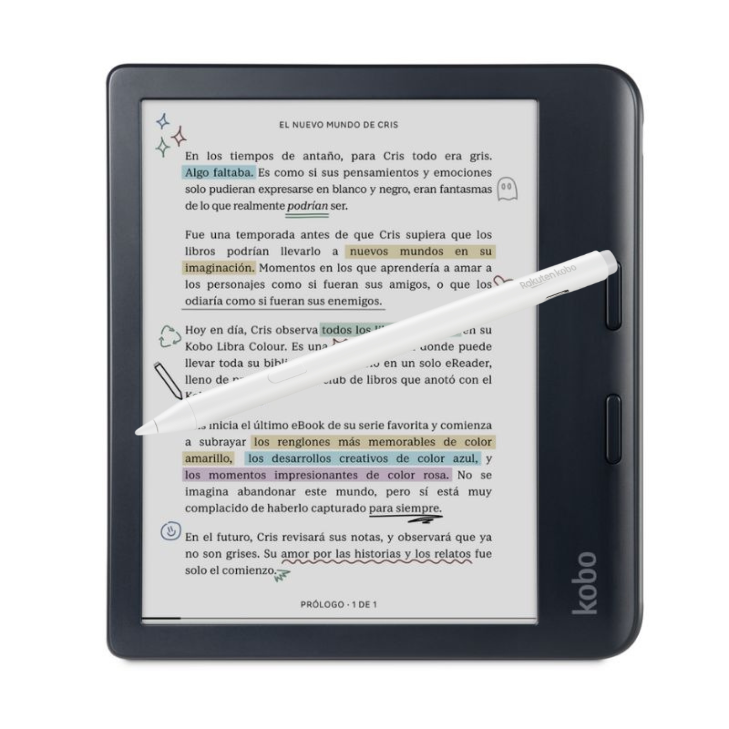 Lector e reader Kobo Libra Colour HD 7" 32GB Negro con Lápiz Stylus 2 Blanco-0