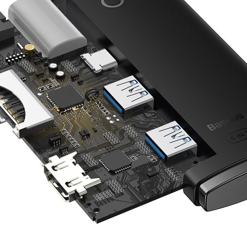 Adaptador HUB 6 en 1 Tipo-C a HDMI + USB 3.0 x 2 + Tipo-C + SD/TF - Baseus Lite Series-5