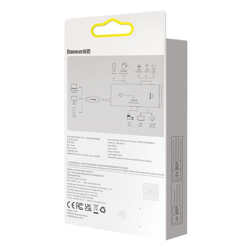 Adaptador HUB 6 en 1 Tipo-C a HDMI + USB 3.0 x 2 + Tipo-C + SD/TF - Baseus Lite Series-7