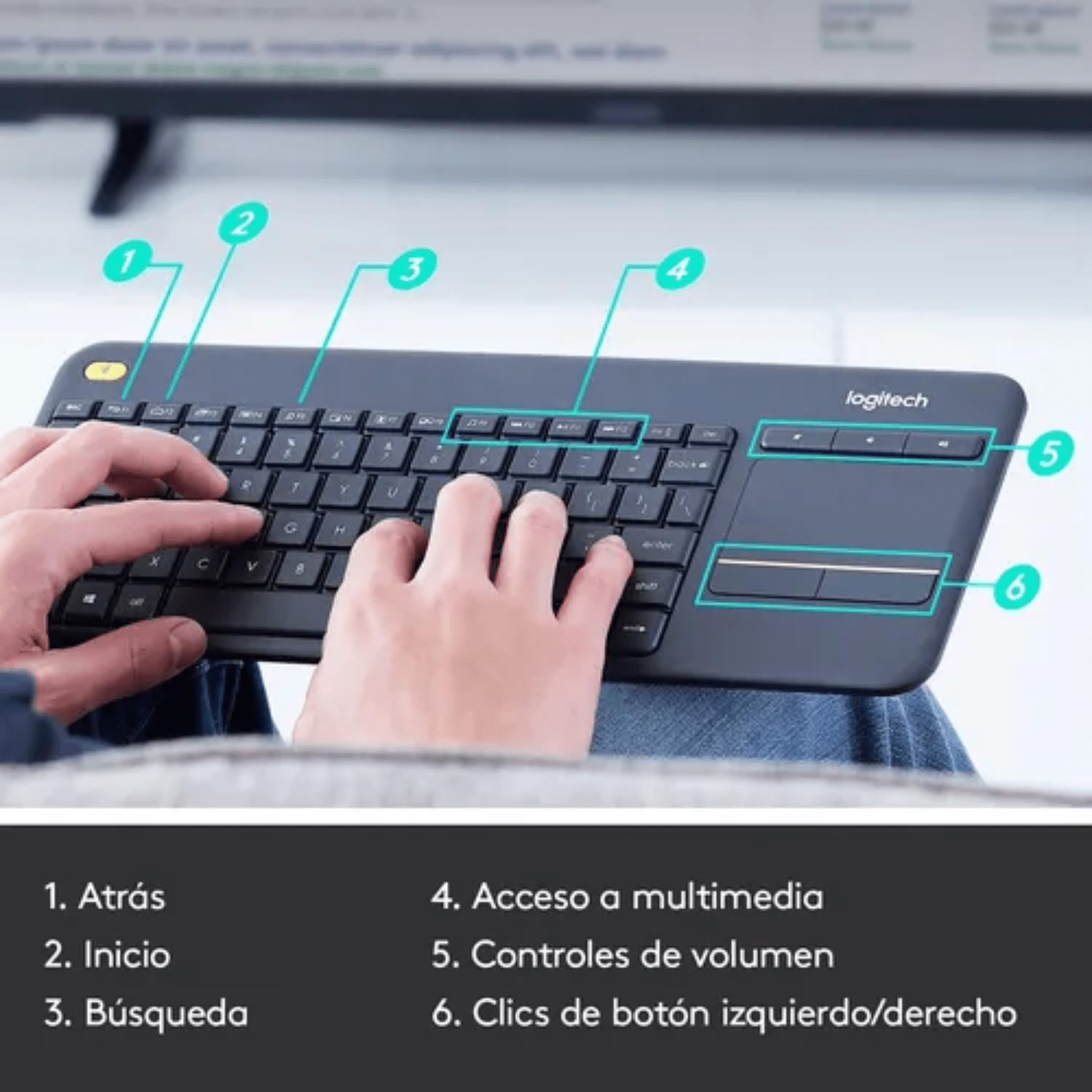 Teclado Inalambrico Logitech K400 Plus con touchpad negro-3