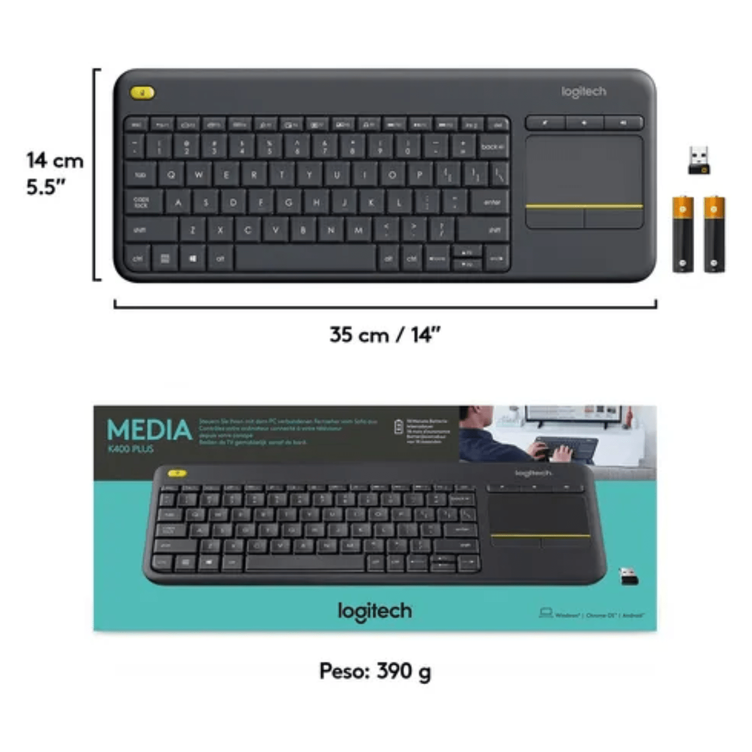 Teclado Inalambrico Logitech K400 Plus con touchpad negro-7